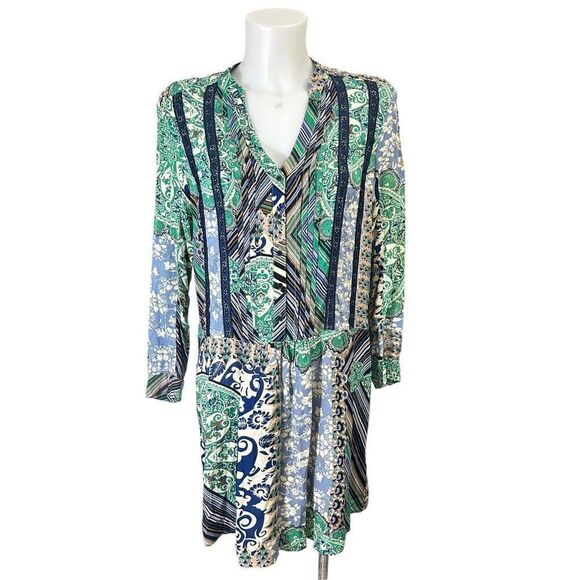 Anthropologie TINY Lace Boho Longsleeve Green Shift Tunic/Dress Small Petite - Picture 1 of 8